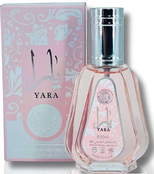 Yara is an exquisite, high-end Arabic perfume
Top Notes: Heliotrope, Orchid, Tangerine
Middle Notes: Gourmand accord, Tropical fruits
Base Notes: Vanilla, Sandalwood, Musk